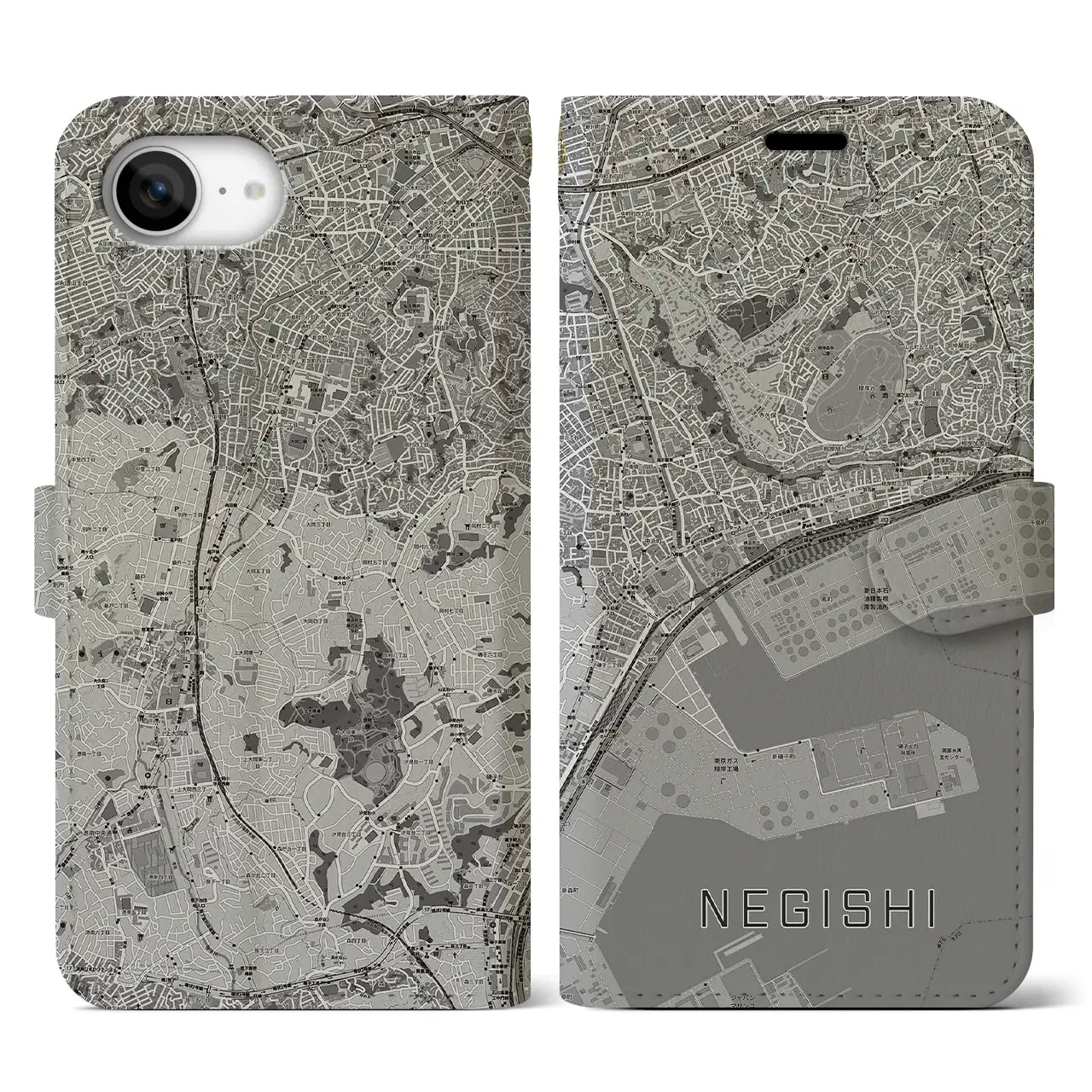 【根岸（神奈川県）】地図柄iPhoneケース（手帳タイプ）