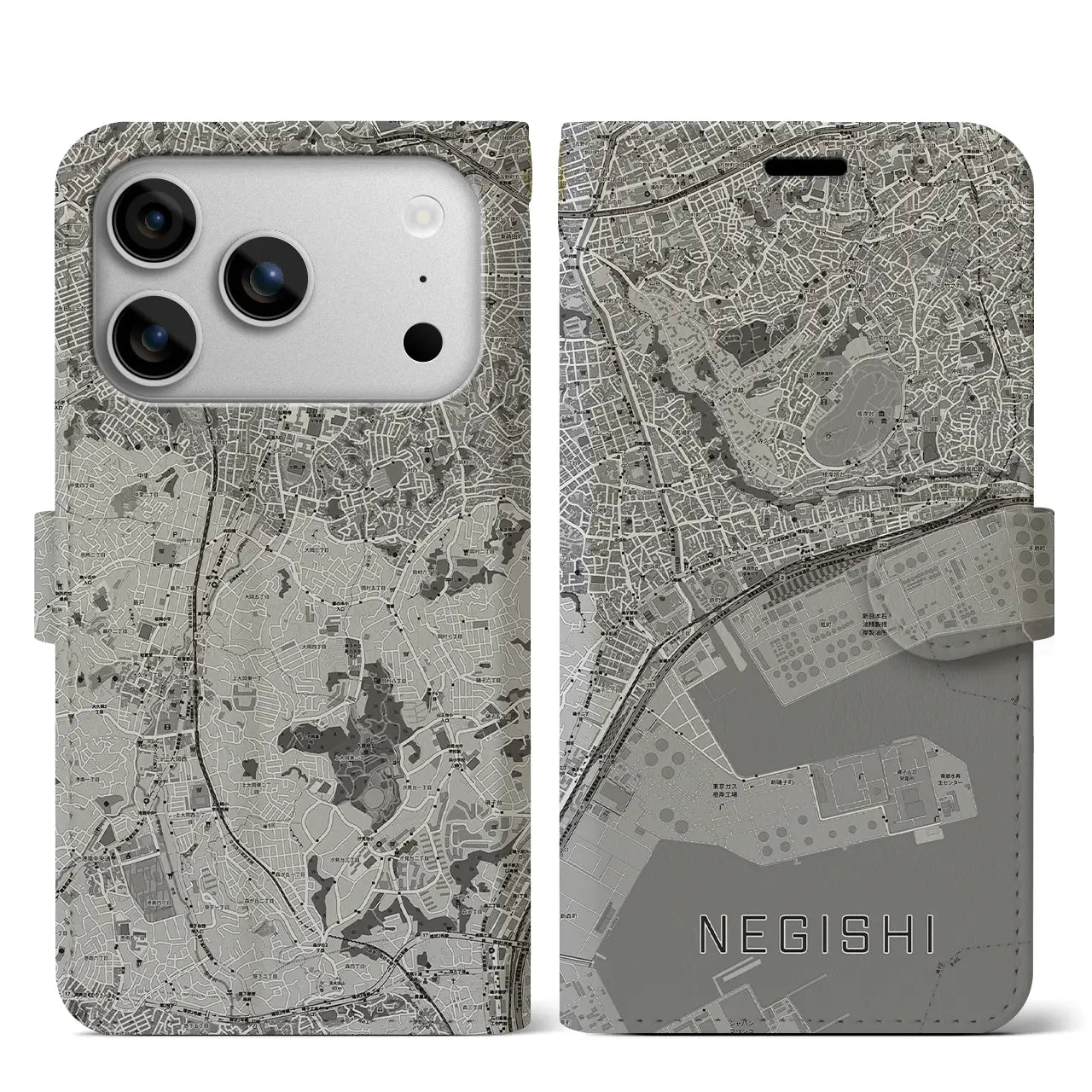 【根岸（神奈川県）】地図柄iPhoneケース（手帳タイプ）