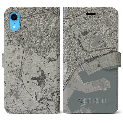 【根岸（神奈川県）】地図柄iPhoneケース（手帳タイプ）モノトーン・iPhone XR 用