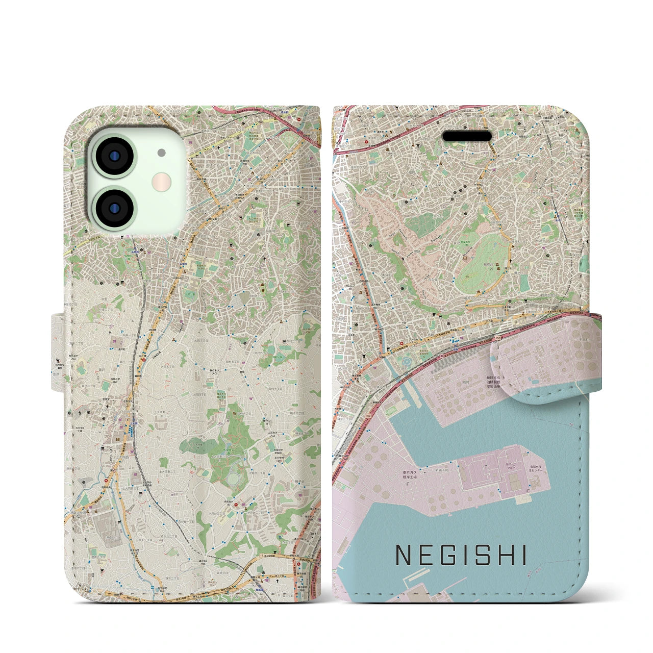 【根岸（神奈川県）】地図柄iPhoneケース（手帳タイプ）