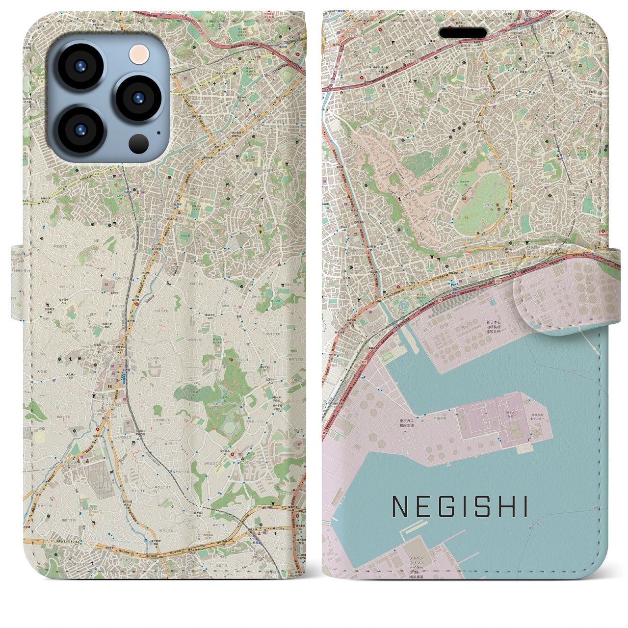 【根岸（神奈川県）】地図柄iPhoneケース（手帳タイプ）