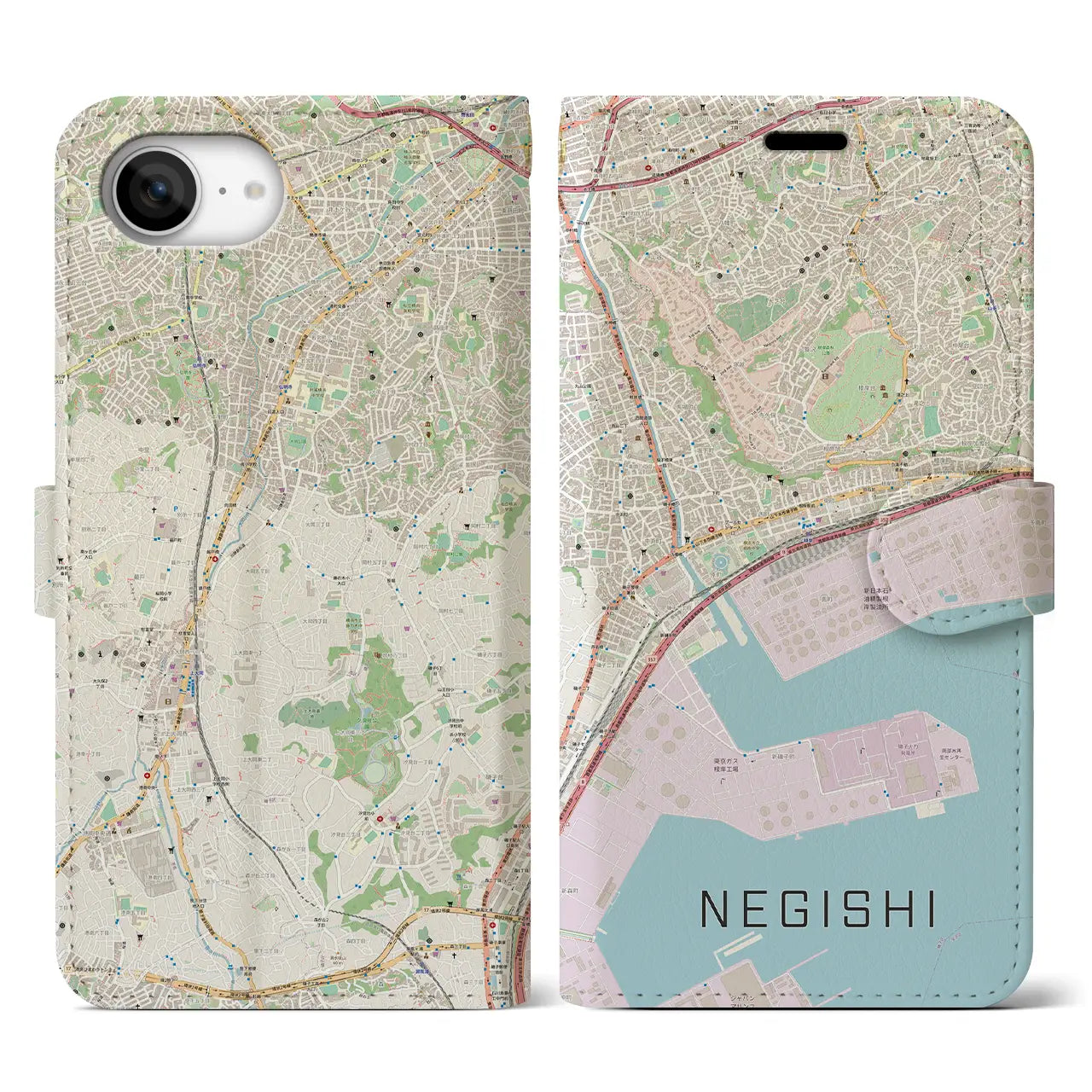 【根岸（神奈川県）】地図柄iPhoneケース（手帳タイプ）