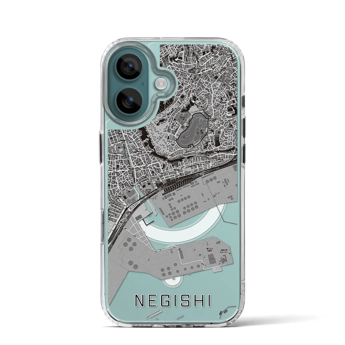 【根岸（神奈川県）】地図柄iPhoneケース（MagSafeタイプ）モノトーン・iPhone 16 Pro 用