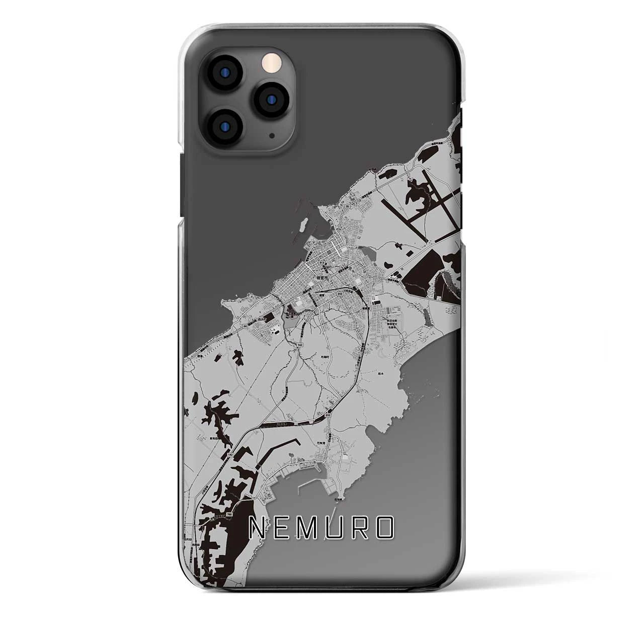 【根室（北海道）】地図柄iPhoneケース（クリアタイプ）モノトーン・iPhone 11 Pro Max 用