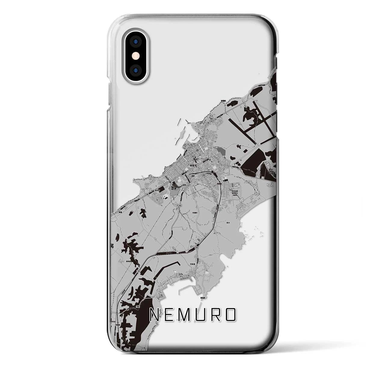 【根室（北海道）】地図柄iPhoneケース（クリアタイプ）モノトーン・iPhone XS Max 用