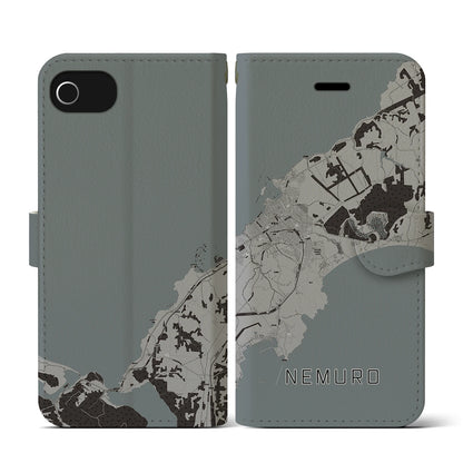 【根室（北海道）】地図柄iPhoneケース（手帳タイプ）モノトーン・iPhone SE（第3 / 第2世代） / 8 / 7 / 6s / 6 用