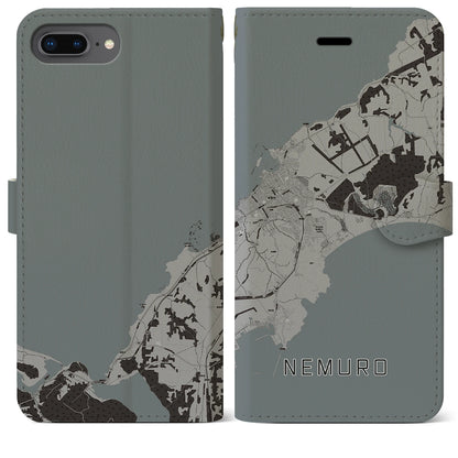 【根室（北海道）】地図柄iPhoneケース（手帳タイプ）モノトーン・iPhone 8Plus /7Plus / 6sPlus / 6Plus 用