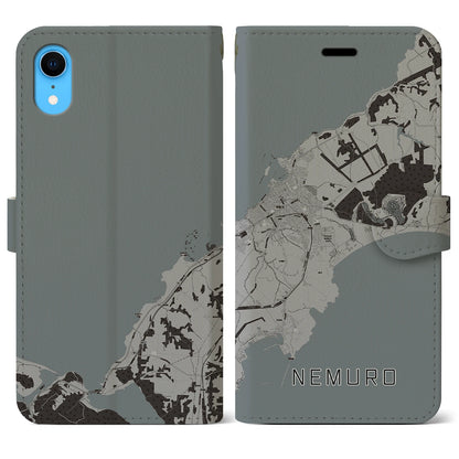 【根室（北海道）】地図柄iPhoneケース（手帳タイプ）モノトーン・iPhone XR 用