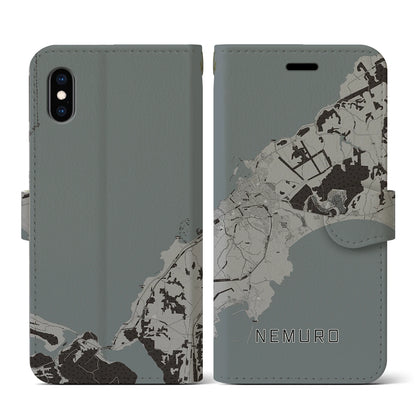 【根室（北海道）】地図柄iPhoneケース（手帳タイプ）モノトーン・iPhone XS / X 用