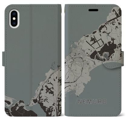 【根室（北海道）】地図柄iPhoneケース（手帳タイプ）モノトーン・iPhone XS Max 用