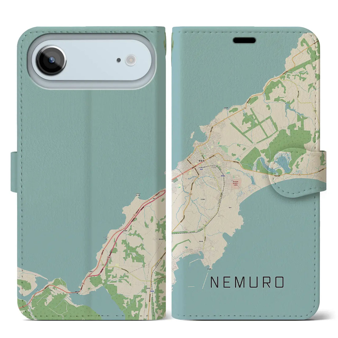 【根室(北海道)】地図柄iPhoneケース(手帳タイプ)モノトーン・iPhone 17 Pro Max 用