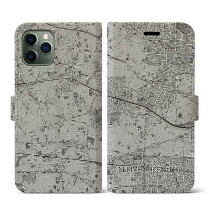 【練馬高野台（東京都）】地図柄iPhoneケース（手帳タイプ）モノトーン・iPhone 11 Pro 用