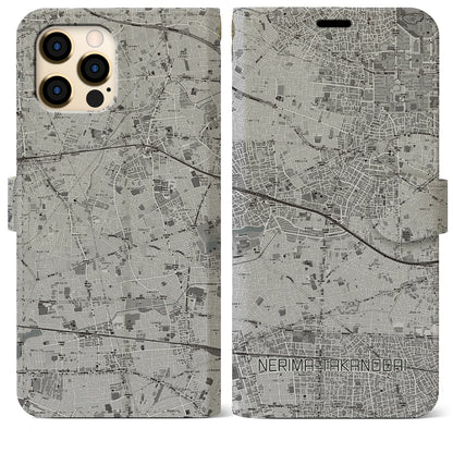 【練馬高野台（東京都）】地図柄iPhoneケース（手帳タイプ）モノトーン・iPhone 12 Pro Max 用