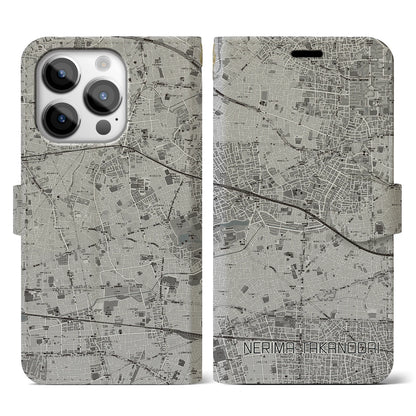 【練馬高野台（東京都）】地図柄iPhoneケース（手帳タイプ）モノトーン・iPhone 14 Pro 用