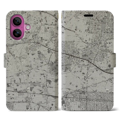 【練馬高野台（東京都）】地図柄iPhoneケース（手帳タイプ）モノトーン・iPhone 16 Pro 用