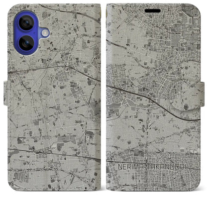 【練馬高野台（東京都）】地図柄iPhoneケース（手帳タイプ）モノトーン・iPhone 16 Pro Max 用