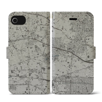 【練馬高野台（東京都）】地図柄iPhoneケース（手帳タイプ）モノトーン・iPhone SE（第3 / 第2世代） / 8 / 7 / 6s / 6 用