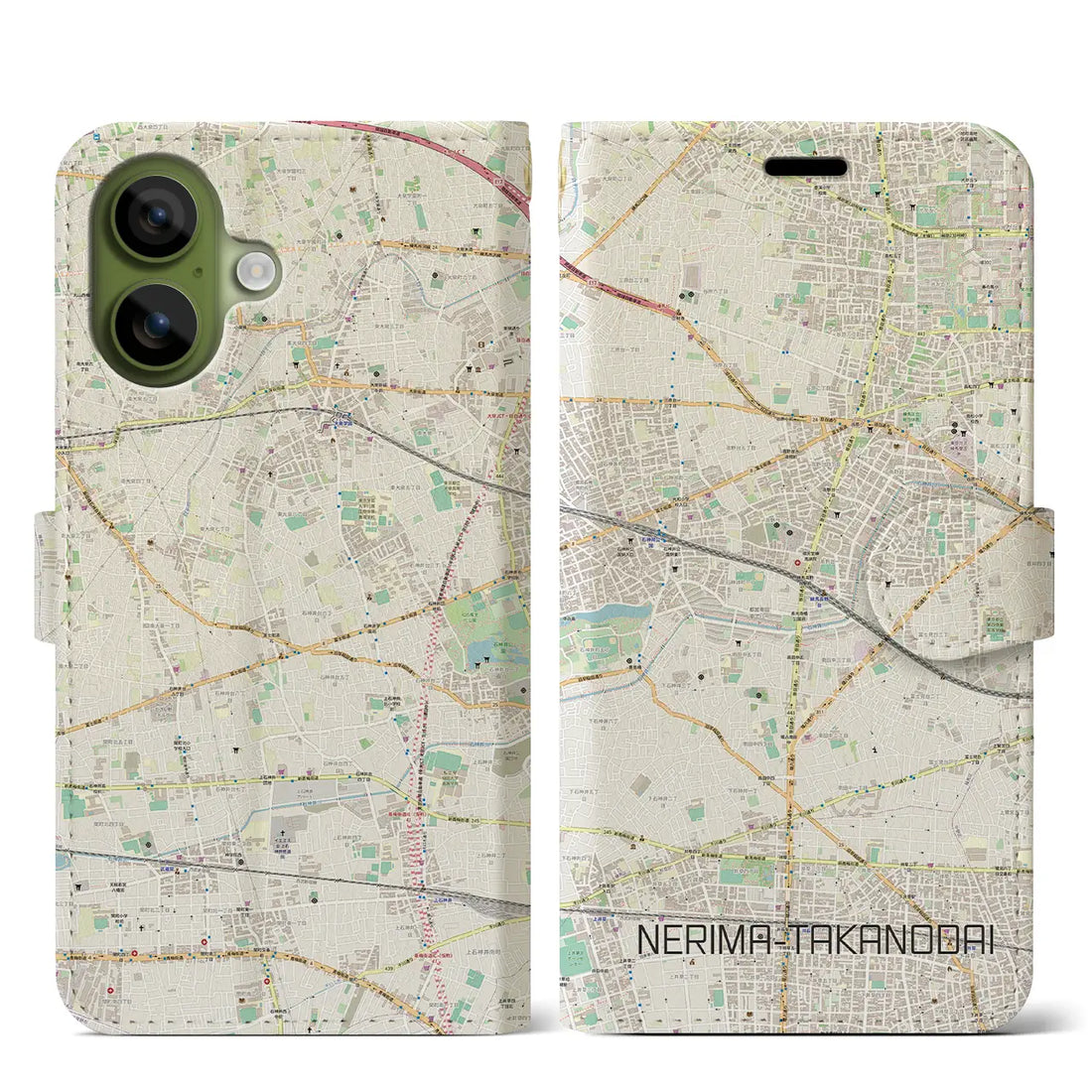 【練馬高野台(東京都)】地図柄iPhoneケース(手帳タイプ)モノトーン・iPhone 17 Pro Max 用