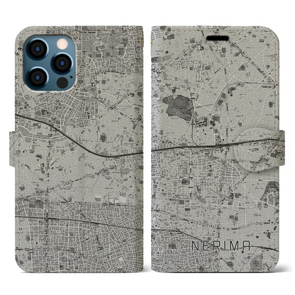 【練馬（東京都）】地図柄iPhoneケース（手帳タイプ）モノトーン・iPhone 12 / 12 Pro 用