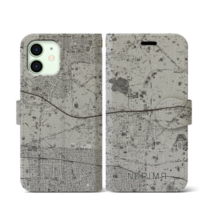 【練馬（東京都）】地図柄iPhoneケース（手帳タイプ）モノトーン・iPhone 12 mini 用