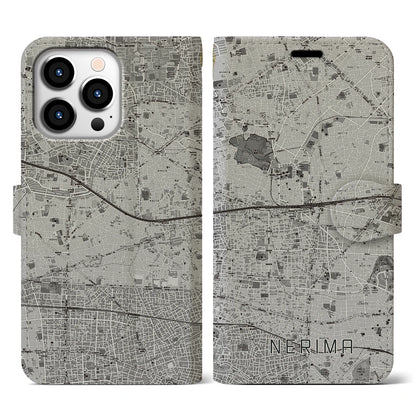 【練馬（東京都）】地図柄iPhoneケース（手帳タイプ）モノトーン・iPhone 13 Pro 用