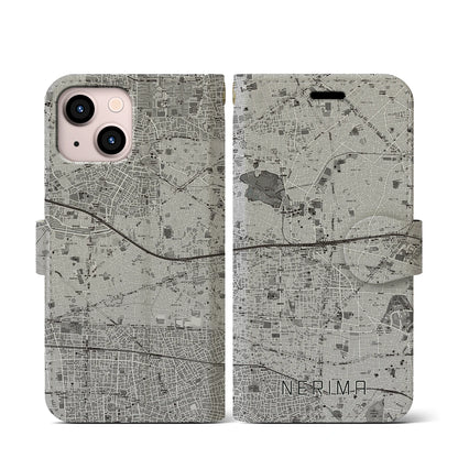 【練馬（東京都）】地図柄iPhoneケース（手帳タイプ）モノトーン・iPhone 13 mini 用