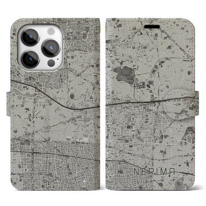 【練馬（東京都）】地図柄iPhoneケース（手帳タイプ）モノトーン・iPhone 14 Pro 用