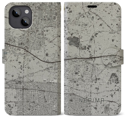 【練馬（東京都）】地図柄iPhoneケース（手帳タイプ）モノトーン・iPhone 14 Plus 用