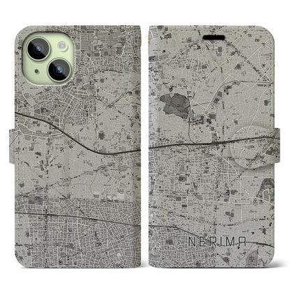 【練馬（東京都）】地図柄iPhoneケース（手帳タイプ）モノトーン・iPhone 15 用