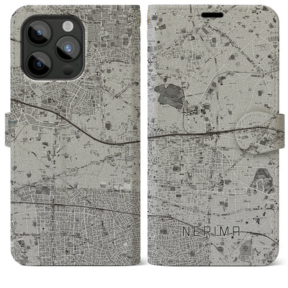 【練馬（東京都）】地図柄iPhoneケース（手帳タイプ）モノトーン・iPhone 15 Pro Max 用