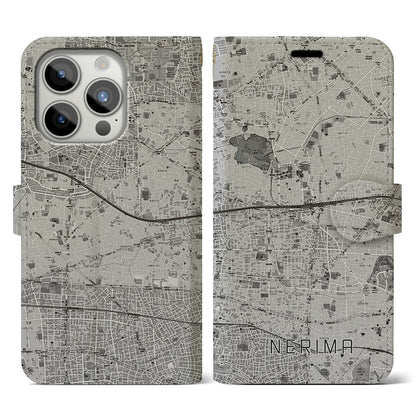 【練馬（東京都）】地図柄iPhoneケース（手帳タイプ）モノトーン・iPhone 15 Pro 用