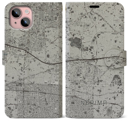 【練馬（東京都）】地図柄iPhoneケース（手帳タイプ）モノトーン・iPhone 15 Plus 用