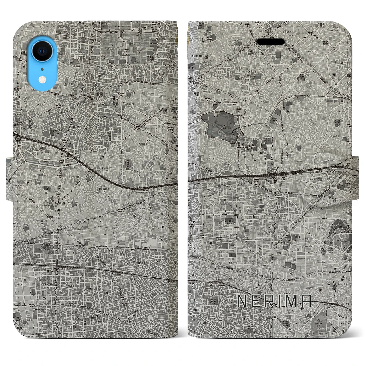 【練馬】地図柄iPhoneケース（手帳両面タイプ・モノトーン）iPhone XR 用