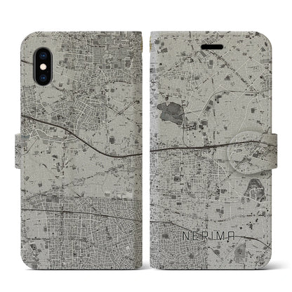 【練馬（東京都）】地図柄iPhoneケース（手帳タイプ）モノトーン・iPhone XS / X 用