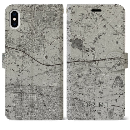 【練馬（東京都）】地図柄iPhoneケース（手帳タイプ）モノトーン・iPhone XS Max 用