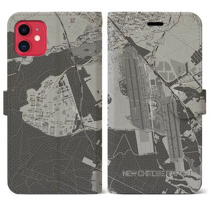 【新千歳空港（北海道）】地図柄iPhoneケース（手帳タイプ）モノトーン・iPhone 11 用