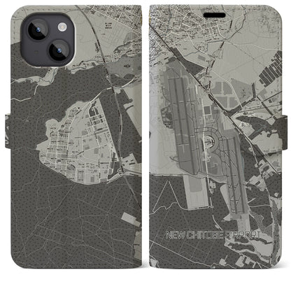 【新千歳空港（北海道）】地図柄iPhoneケース（手帳タイプ）モノトーン・iPhone 14 Plus 用
