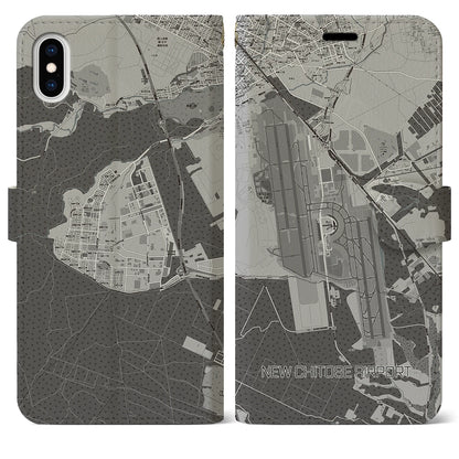 【新千歳空港（北海道）】地図柄iPhoneケース（手帳タイプ）モノトーン・iPhone XS Max 用