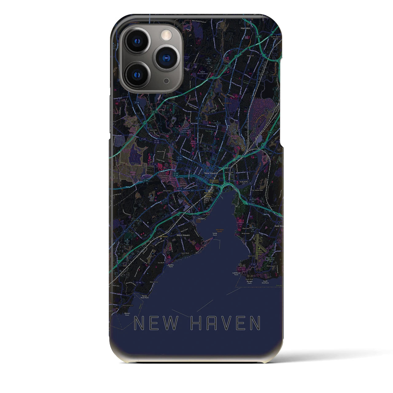【ニューヘイブン】地図柄iPhoneケース（バックカバータイプ・ブラック）iPhone 11 Pro Max 用
