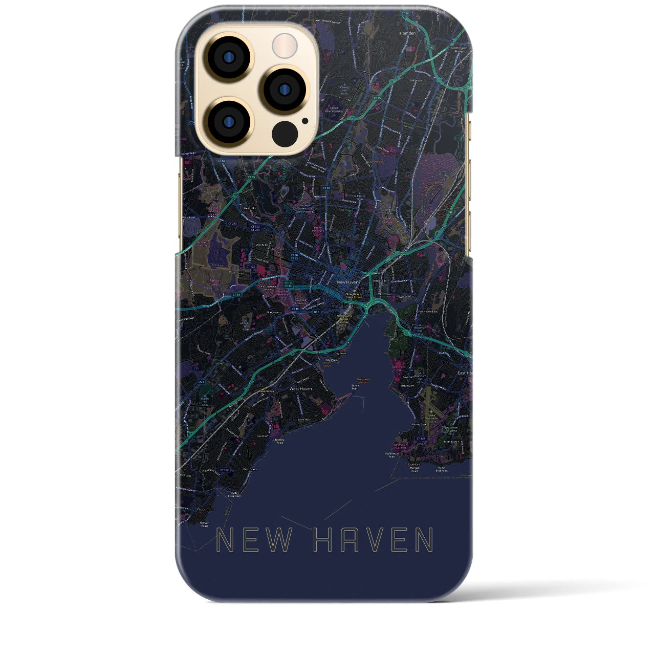 【ニューヘイブン】地図柄iPhoneケース（バックカバータイプ・ブラック）iPhone 12 Pro Max 用