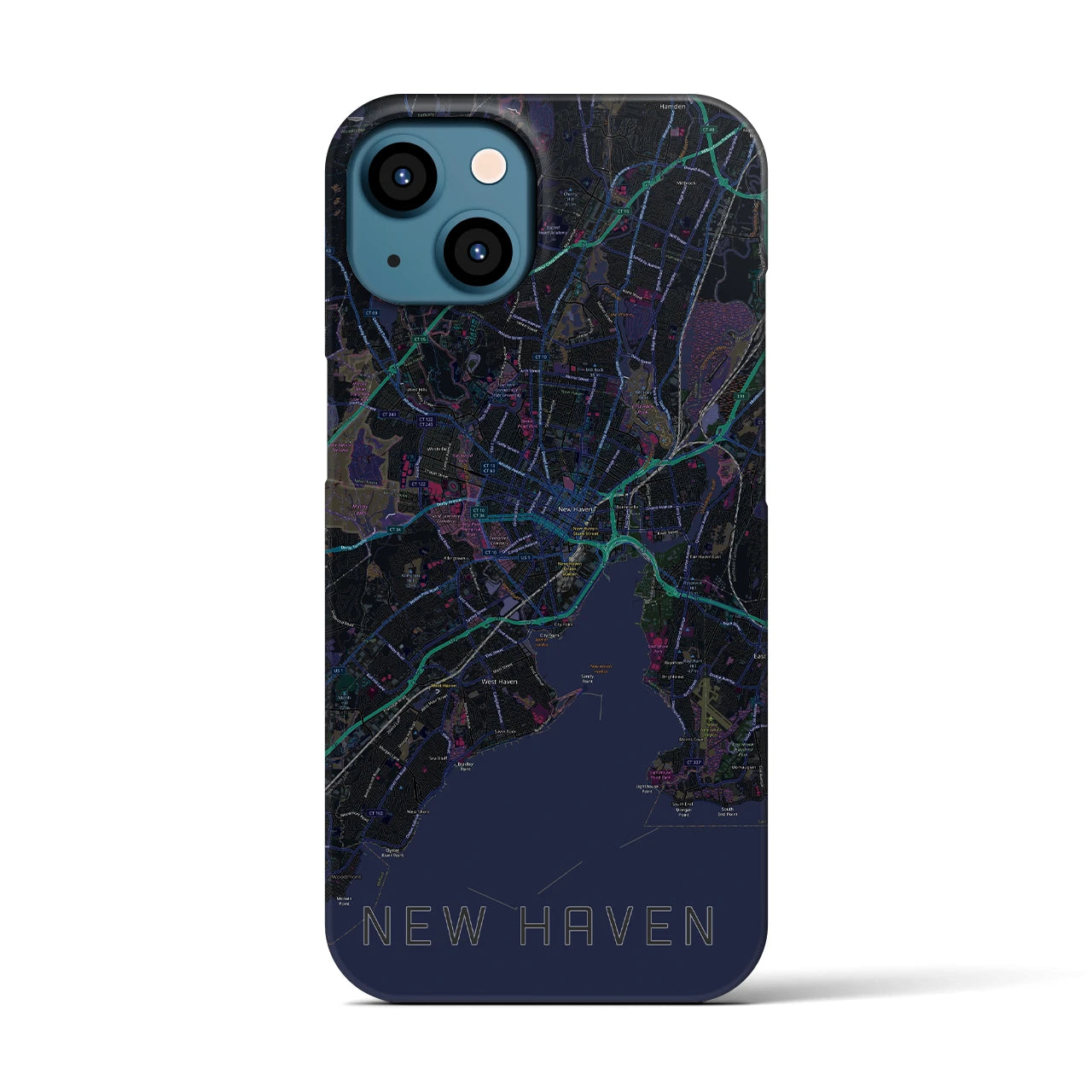 【ニューヘイブン】地図柄iPhoneケース（バックカバータイプ・ブラック）iPhone 13 用