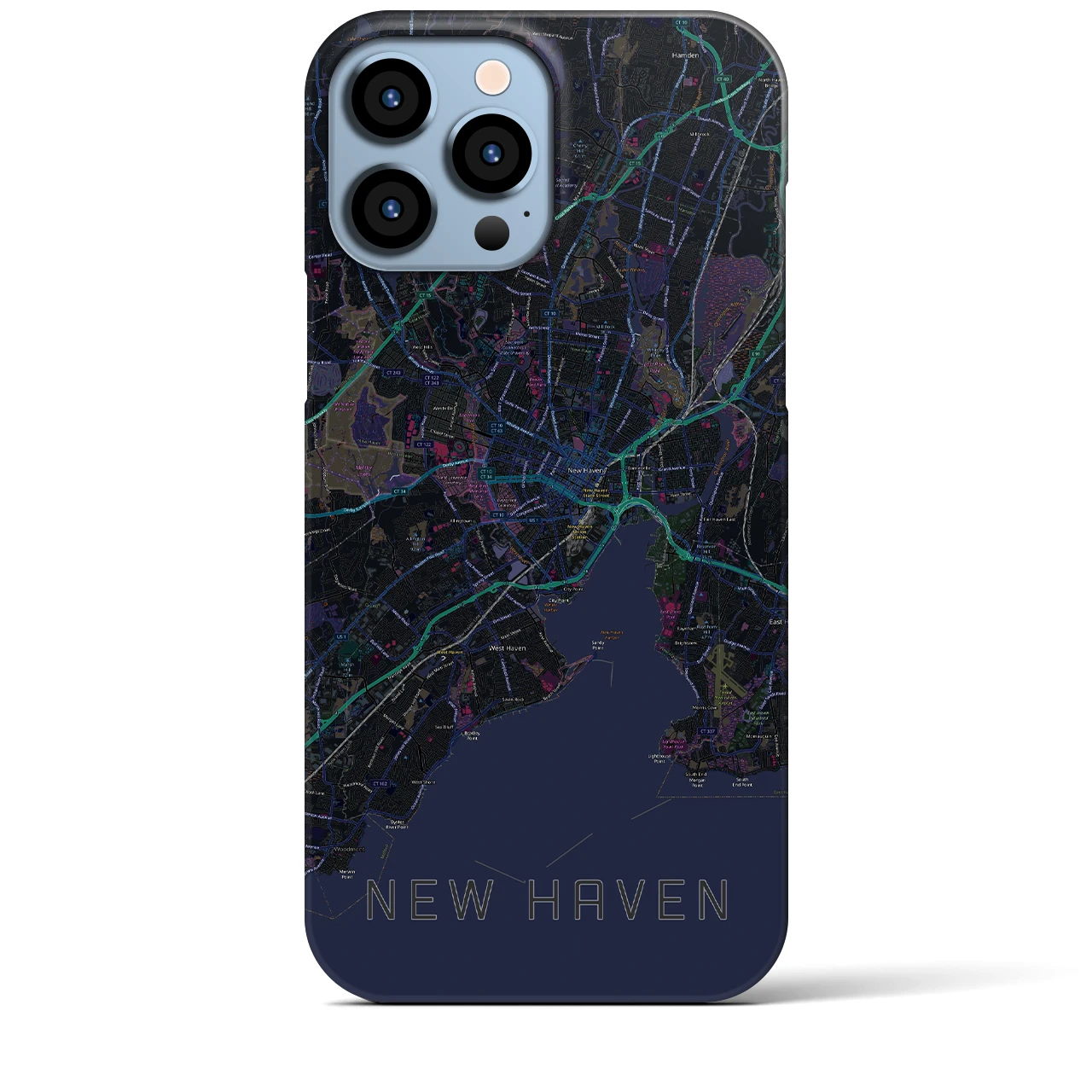 【ニューヘイブン】地図柄iPhoneケース（バックカバータイプ・ブラック）iPhone 13 Pro Max 用