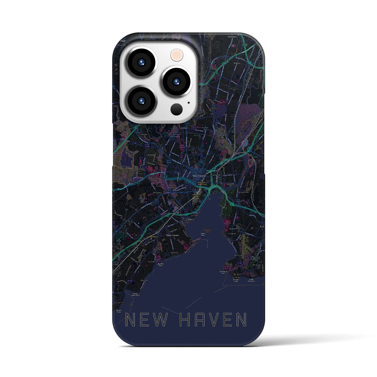 【ニューヘイブン】地図柄iPhoneケース（バックカバータイプ・ブラック）iPhone 13 Pro 用