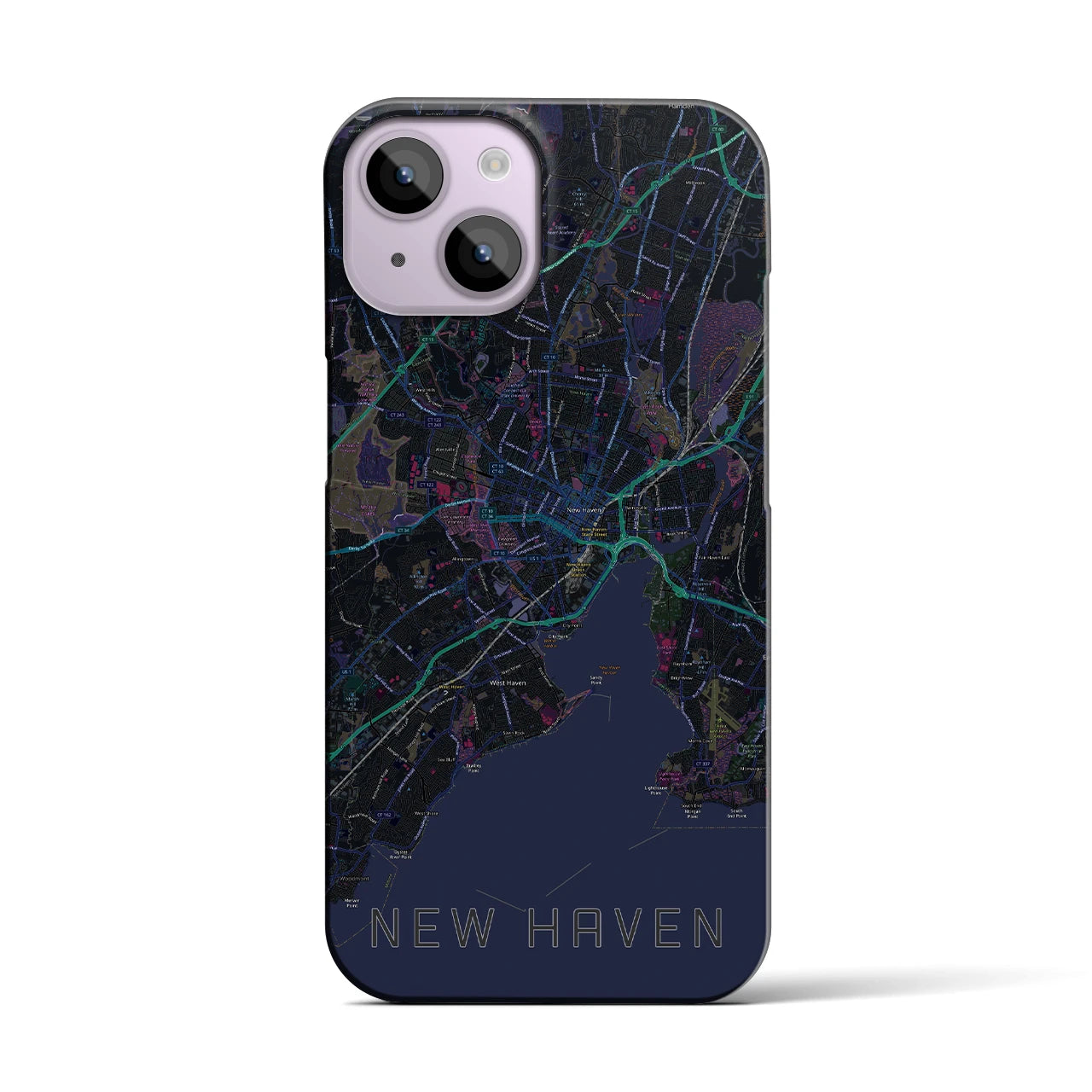 【ニューヘイブン】地図柄iPhoneケース（バックカバータイプ・ブラック）iPhone 14 用