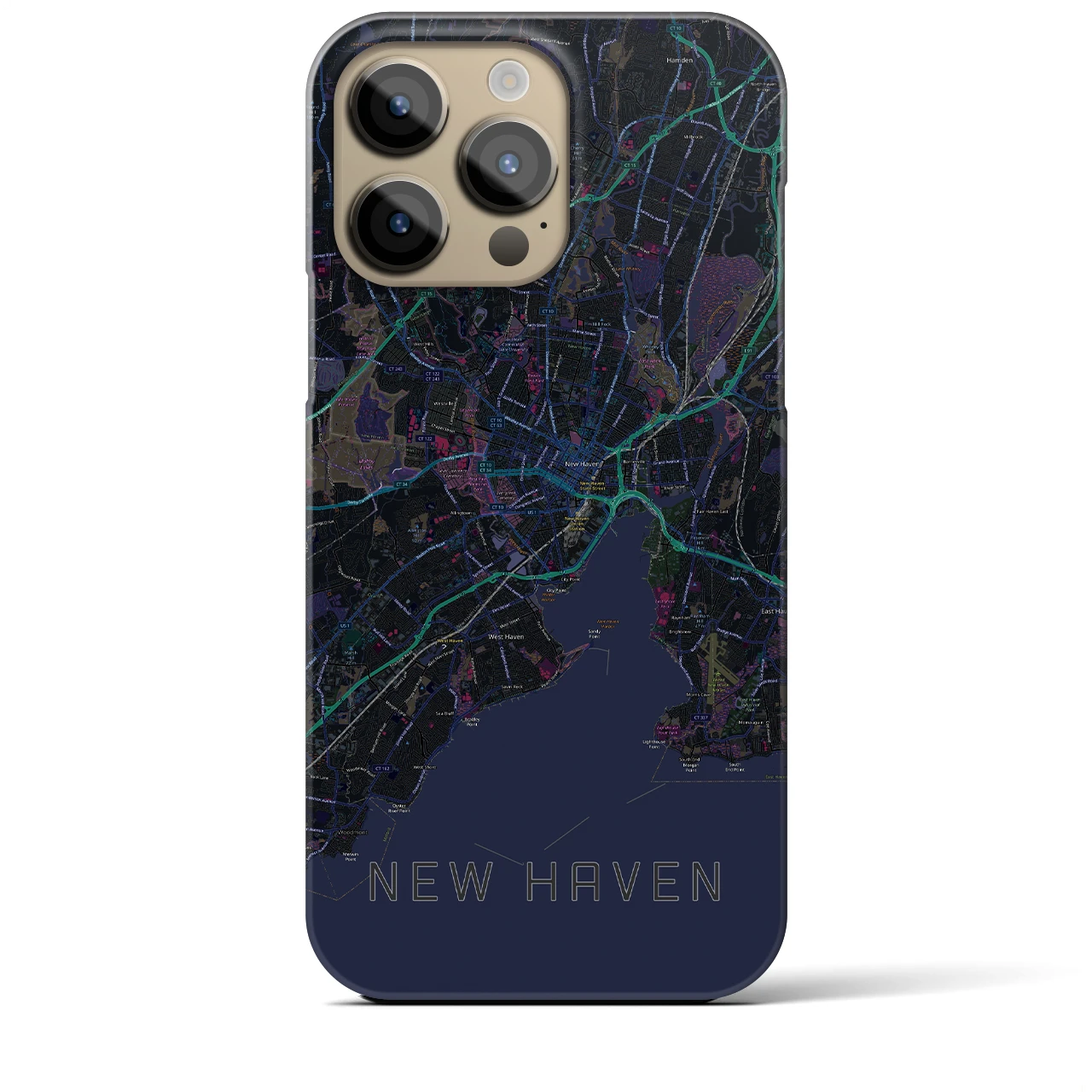【ニューヘイブン】地図柄iPhoneケース（バックカバータイプ・ブラック）iPhone 14 Pro Max 用