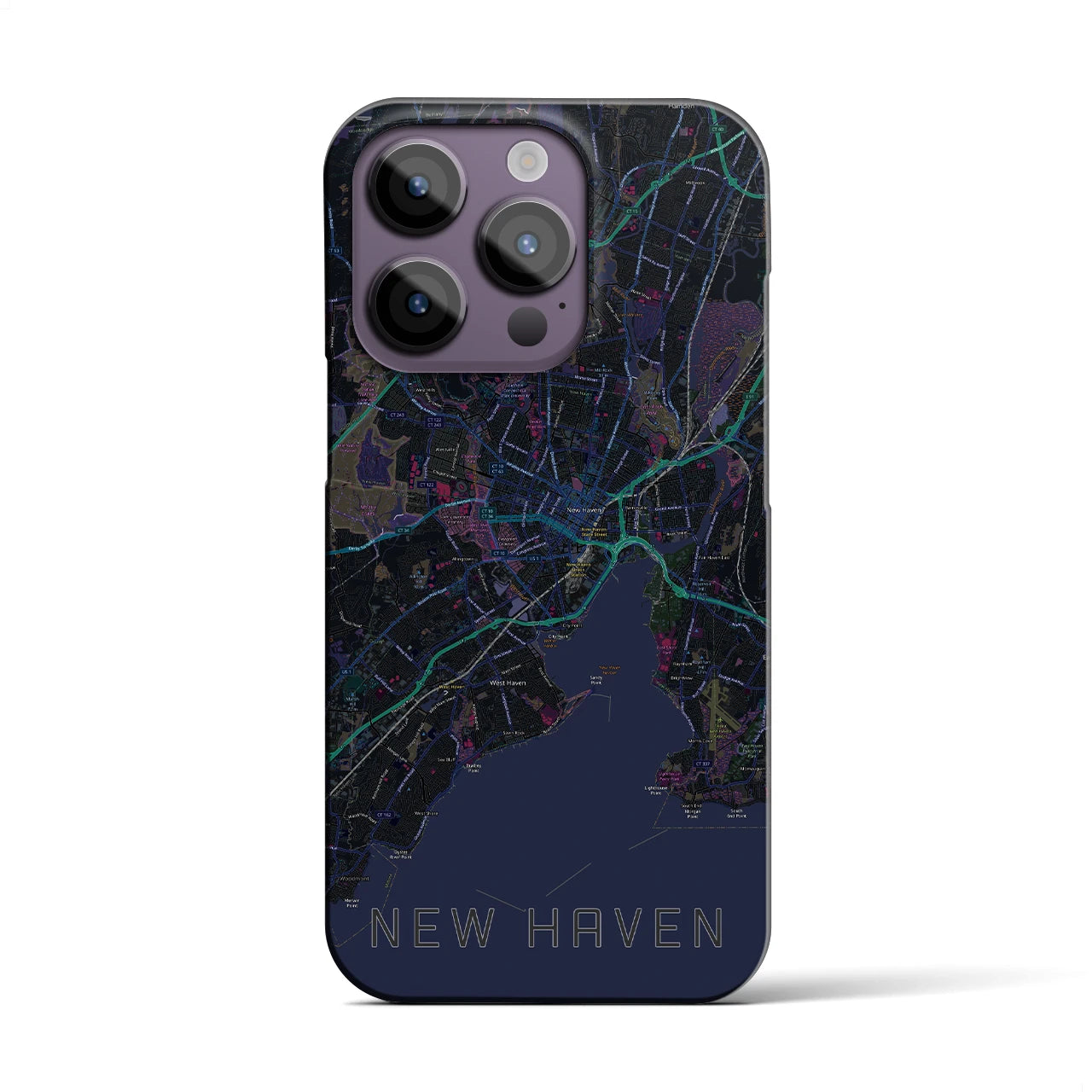 【ニューヘイブン】地図柄iPhoneケース（バックカバータイプ・ブラック）iPhone 14 Pro 用