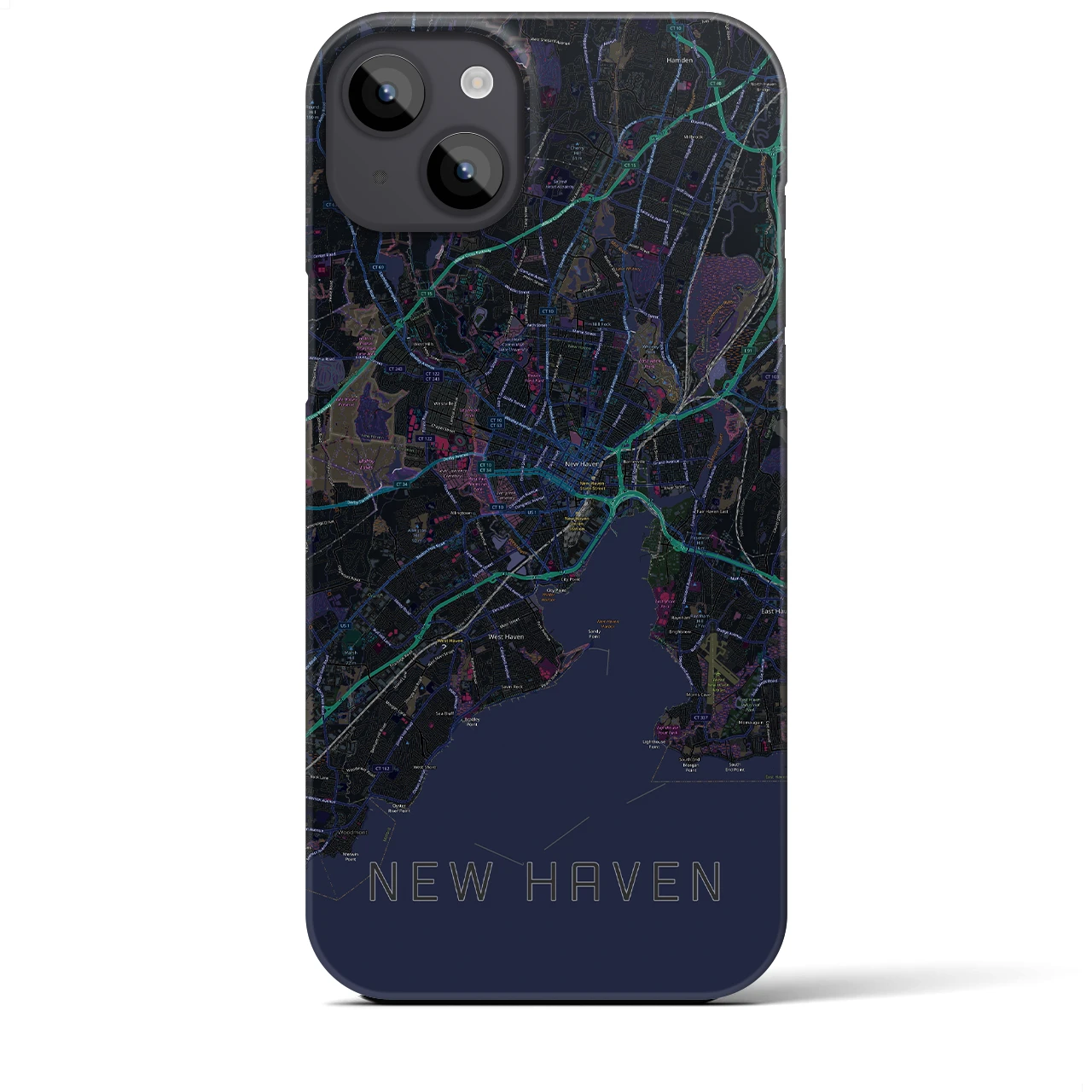 【ニューヘイブン】地図柄iPhoneケース（バックカバータイプ・ブラック）iPhone 14 Plus 用