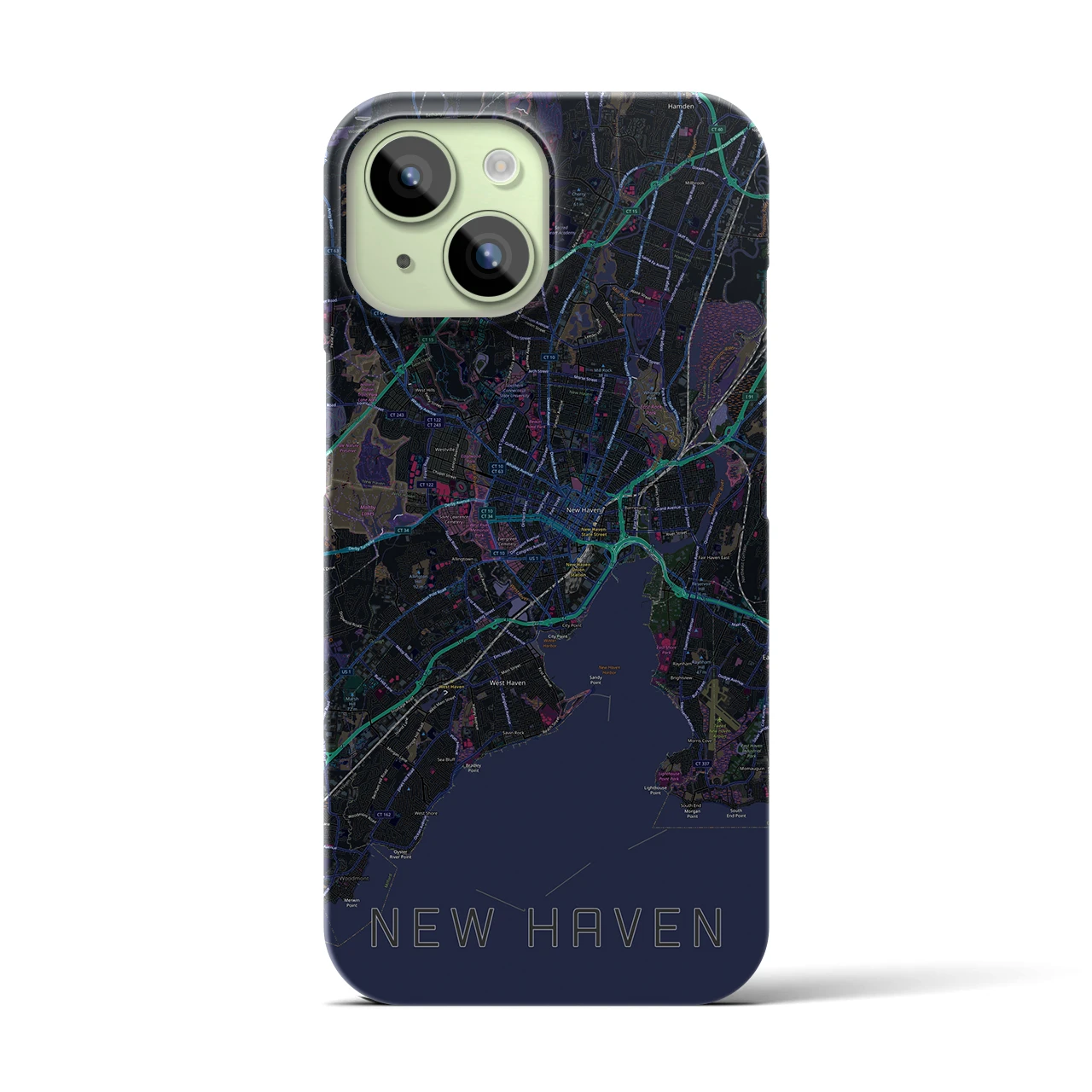 【ニューヘイブン】地図柄iPhoneケース（バックカバータイプ・ブラック）iPhone 15 用