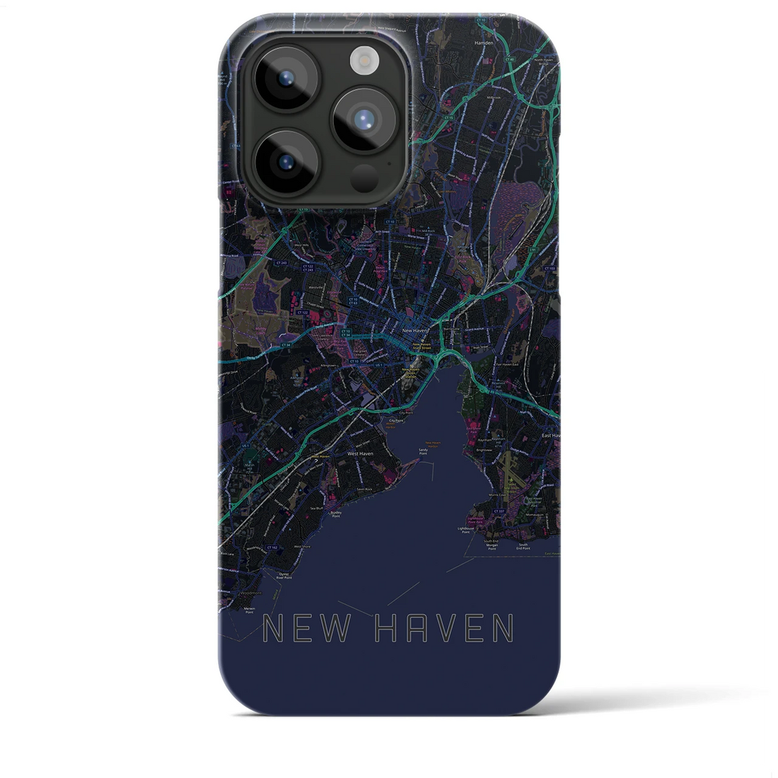 【ニューヘイブン】地図柄iPhoneケース（バックカバータイプ・ブラック）iPhone 15 Pro Max 用