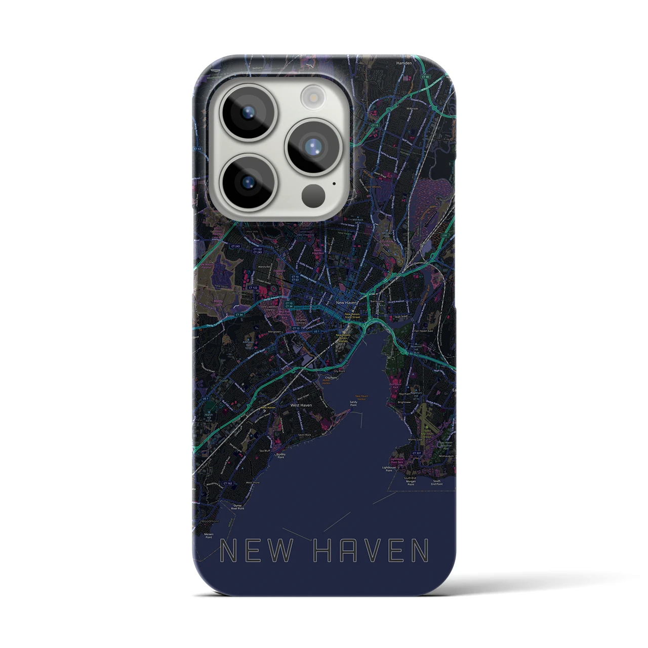 【ニューヘイブン】地図柄iPhoneケース（バックカバータイプ・ブラック）iPhone 15 Pro 用